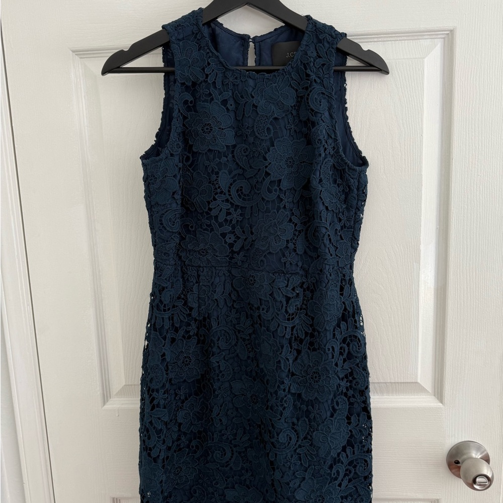 J-Crew Elegant Lace Sleeveless Dress - Navy